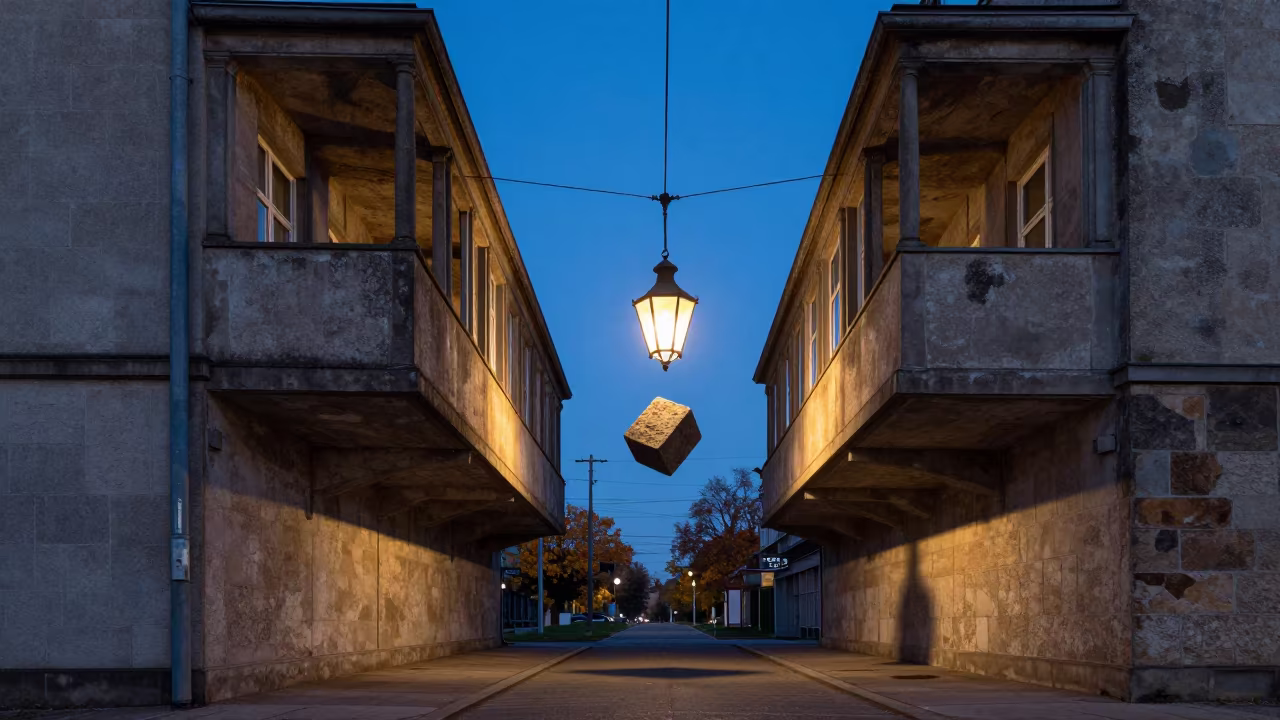 Floating Balcony Tram Wires Twilight Berlin in inside a skylit passageway in Charlottenburg, Berlin