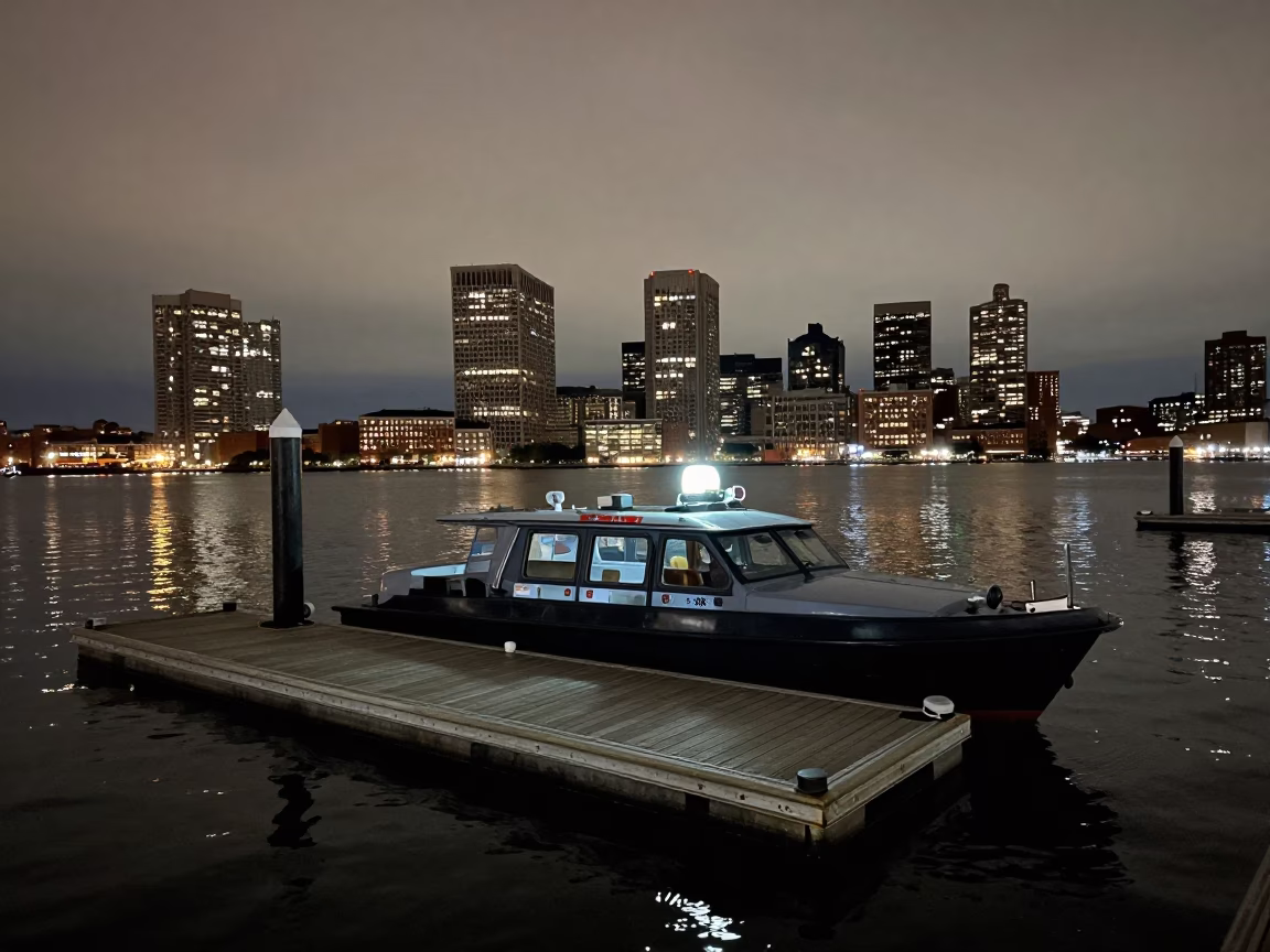 Floating Dock in Boston at Midnight Light in in Boston, Massachusetts, United States