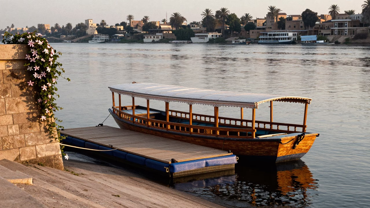 Floating Dock in Luxor at The Early Morning Light in in Luxor, Egypt