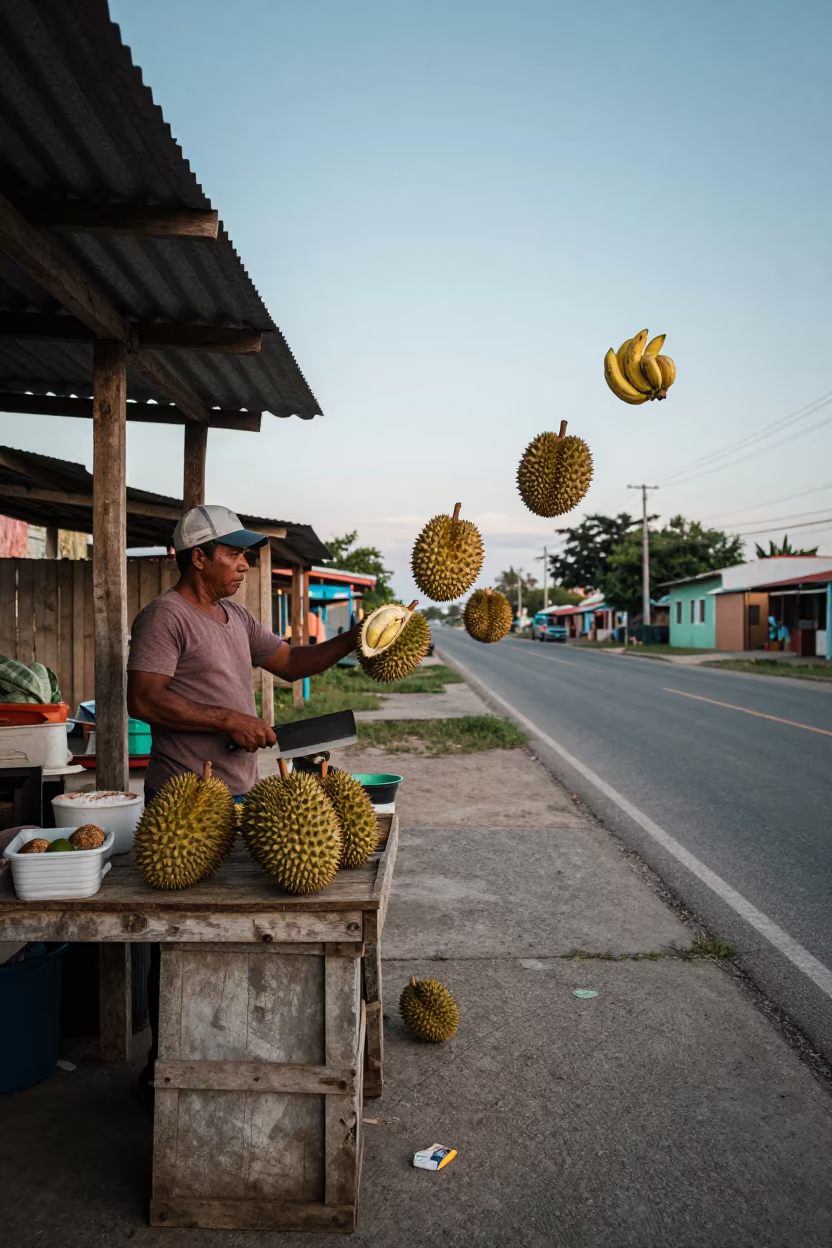 Floating Durian Market at Dawn in Guantanamo in at a roadside fruit stand in Guantánamo