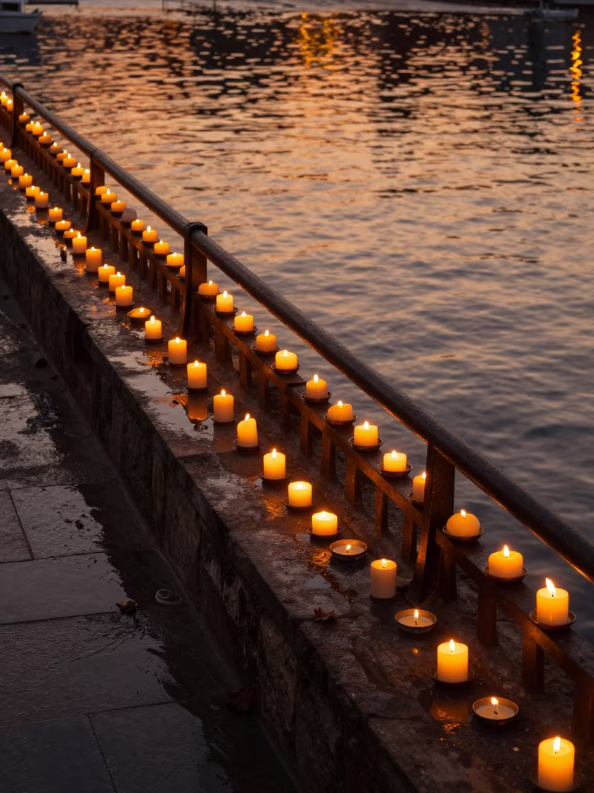 Floating Easter Candles on Diyarbakır Pier Railing in on a pier railing in Diyarbakır