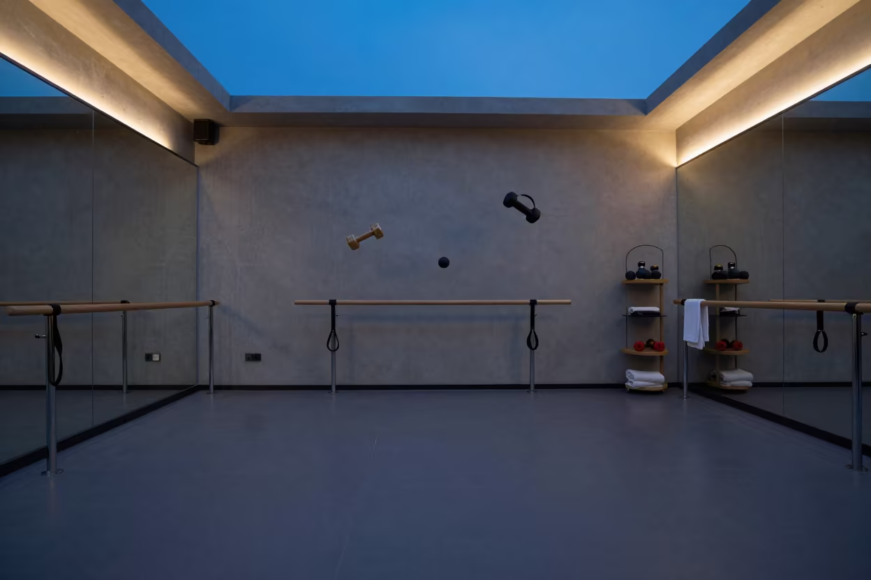 Floating Fitness Gear in Suzhou Studio Twilight in inside a yoga studio before the session begins in Suzhou