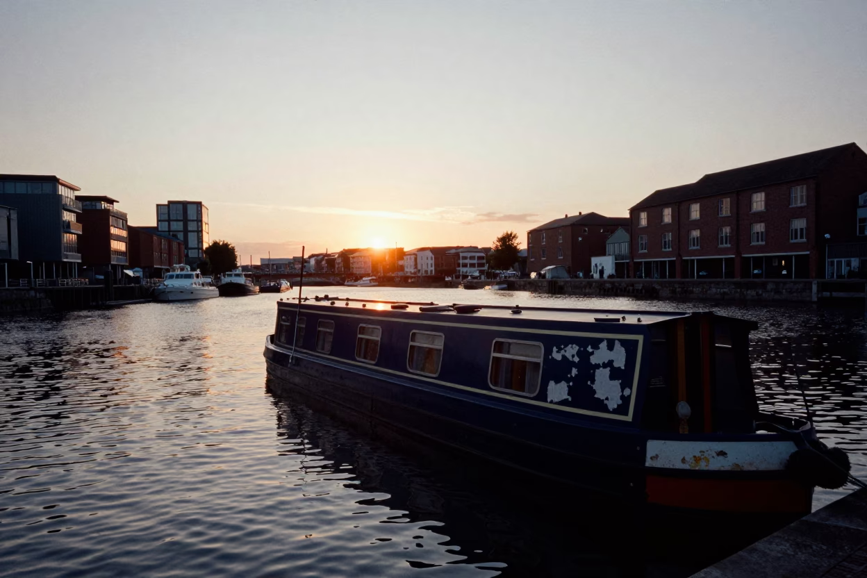 Floating Harbour in Bristol at As The Sun Drops Toward The Horizon in in Bristol, United Kingdom