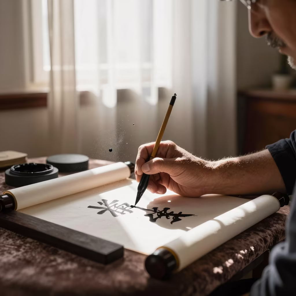 Floating Ink Brush in La Paz Room in on a velvet chair in La Paz