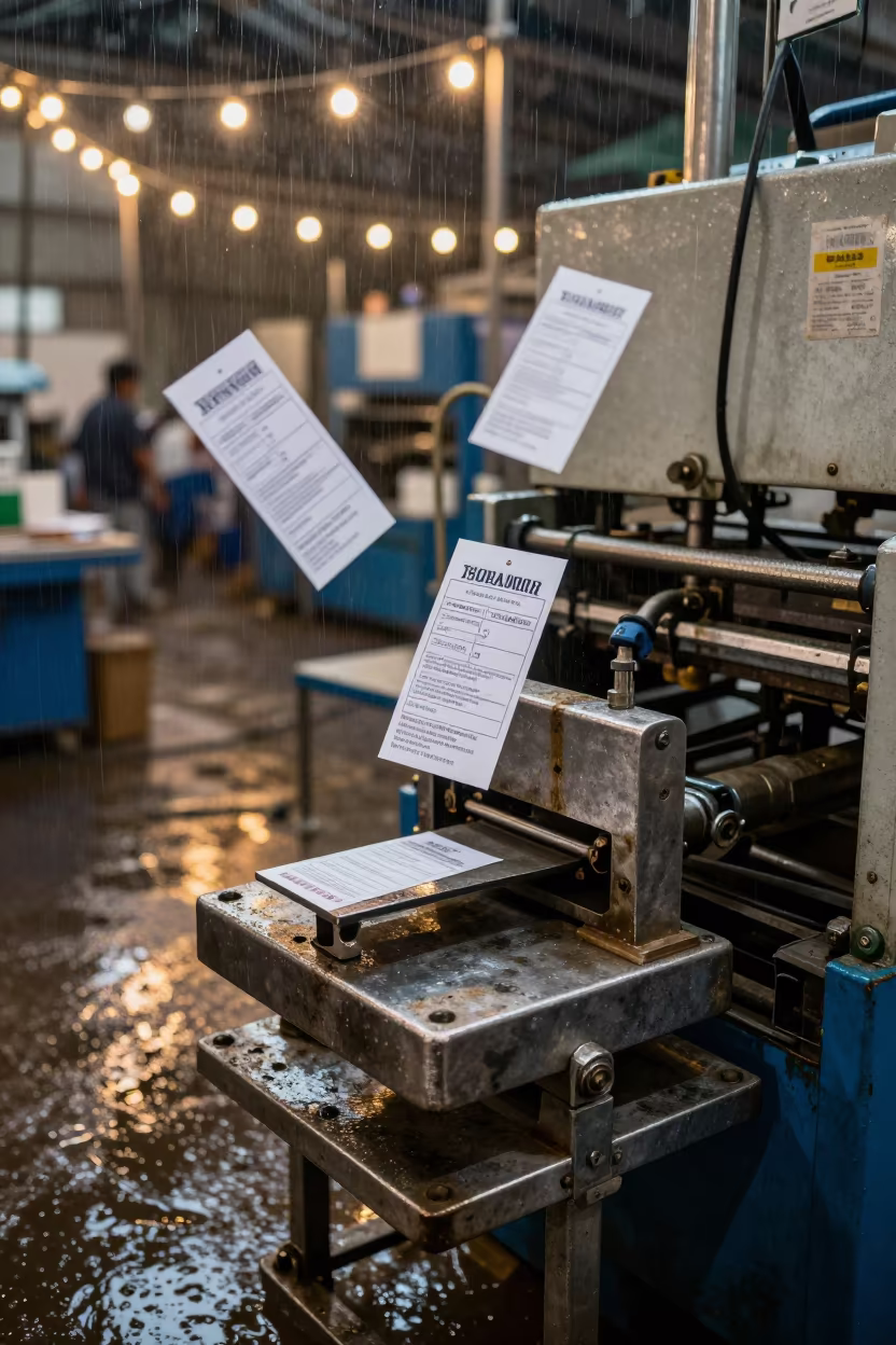 Floating Labels on Worn Pallet Stand in at a fulfillment packing station in Bidar