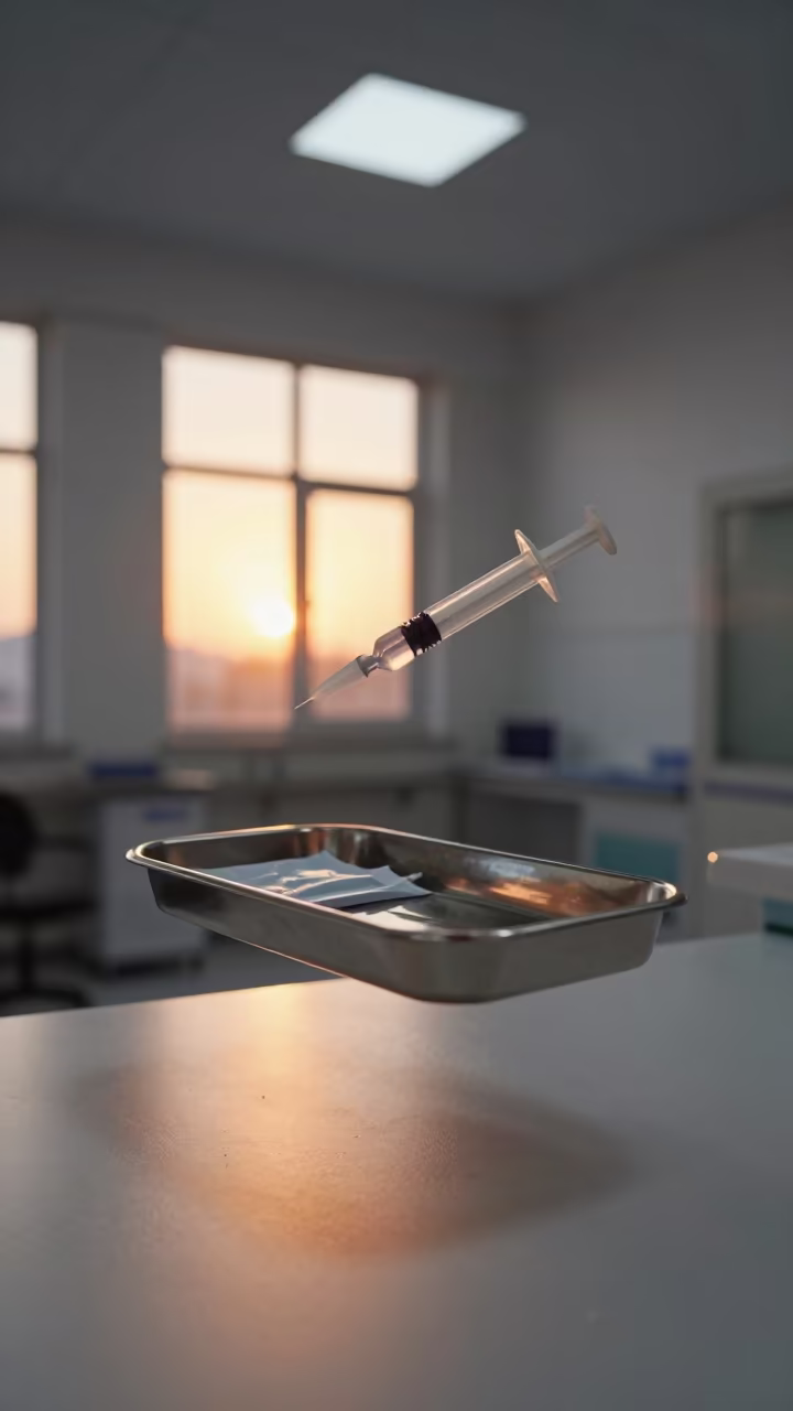 Floating Medical Syringe Tray in Béchar Clinic in inside a clinic exam room in Béchar