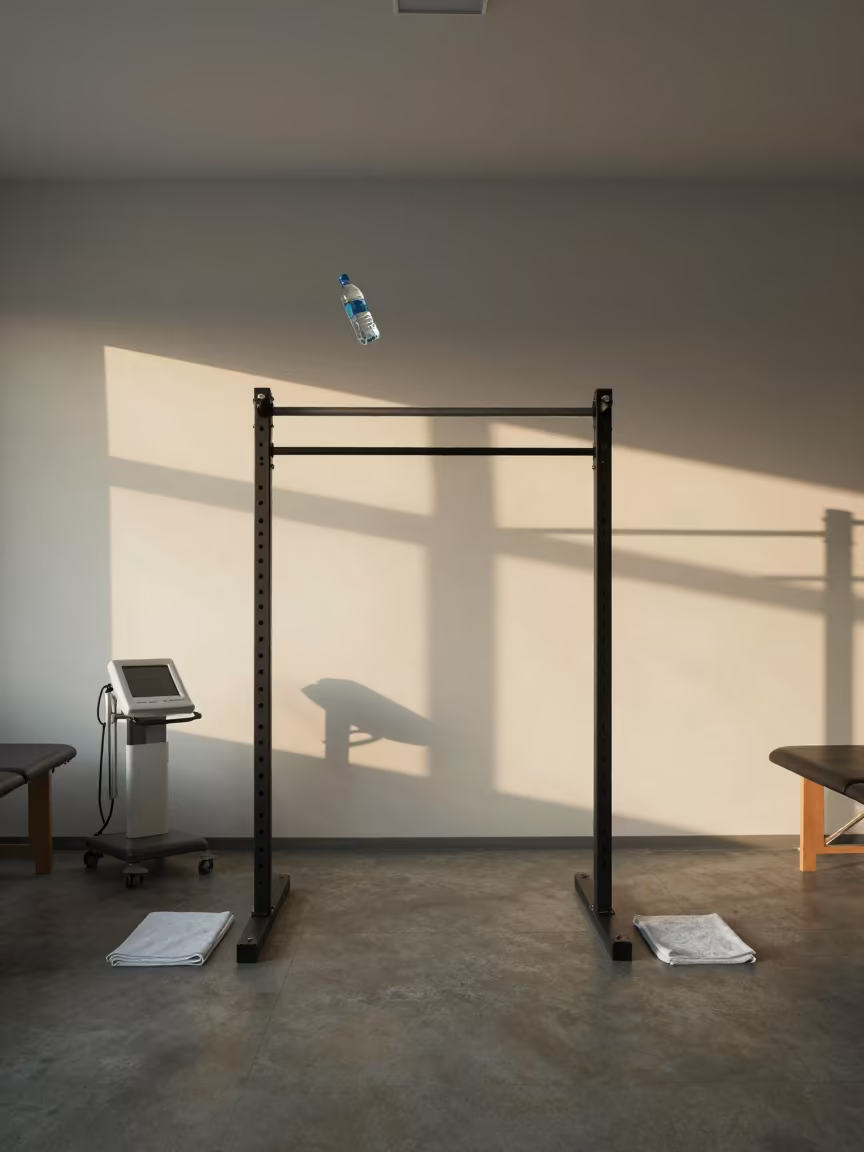 Floating Parallel Bars in Shymkent Rehabilitation Gym in inside a hospital corridor near Shymkent