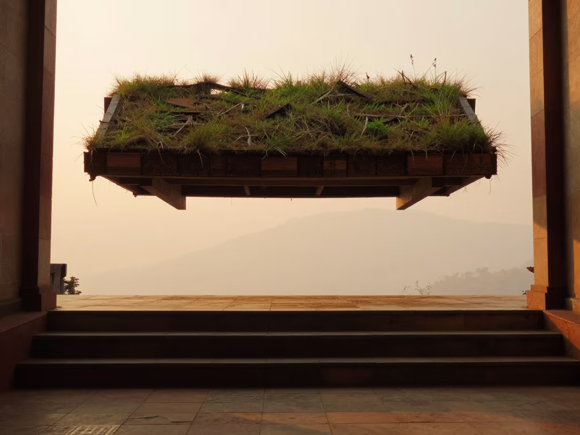 Floating Turf Cottage in Amber Stair Hall in inside a tiled stair hall in Pokhara