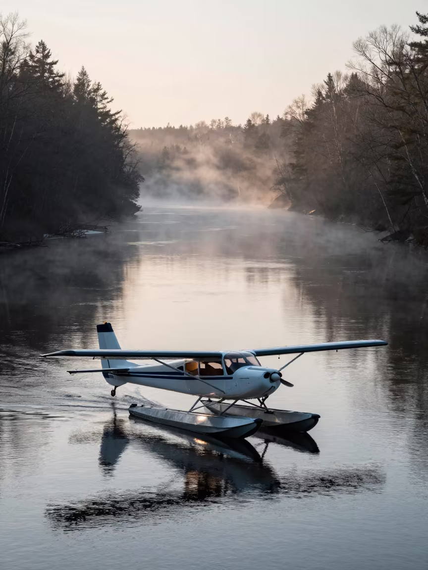 Floatplane Dawn Switchback River New Brunswick in along a switchback approach in New Brunswick