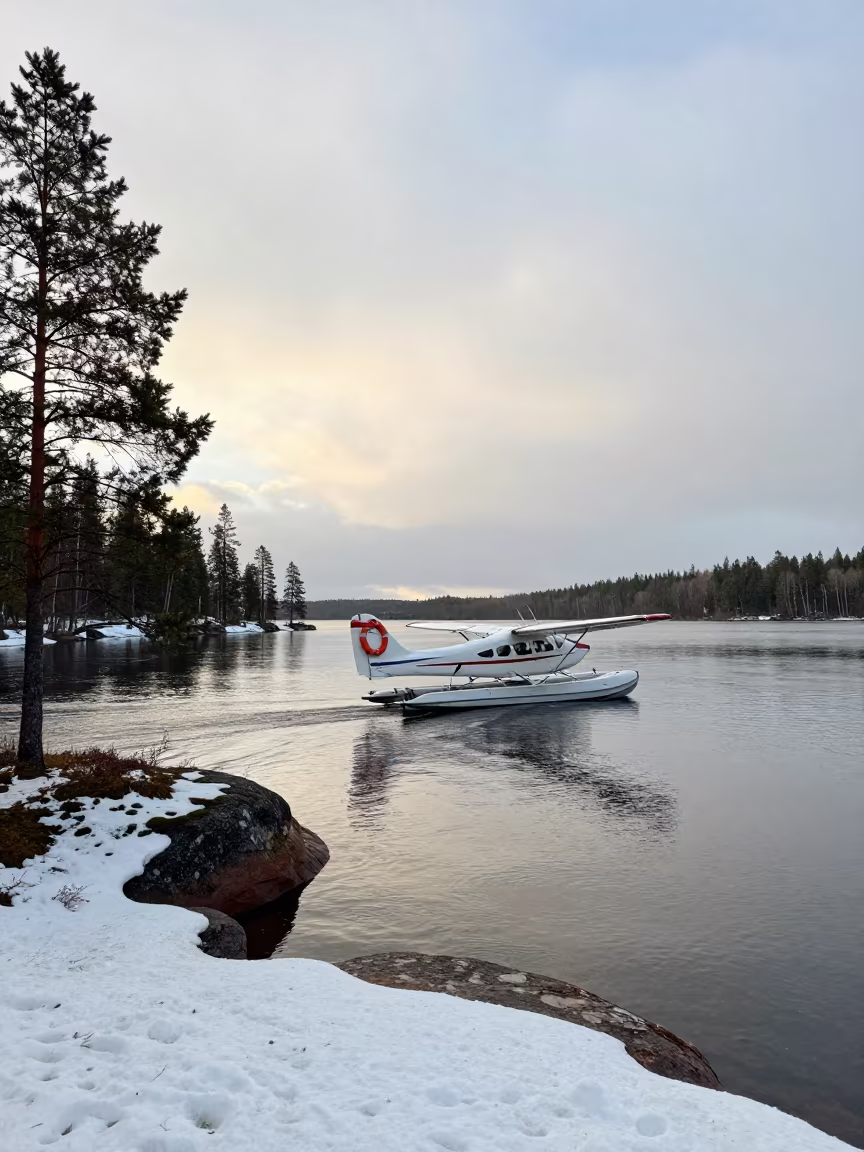 Floatplane Landing on Finnish Lake After Rain in in Finland