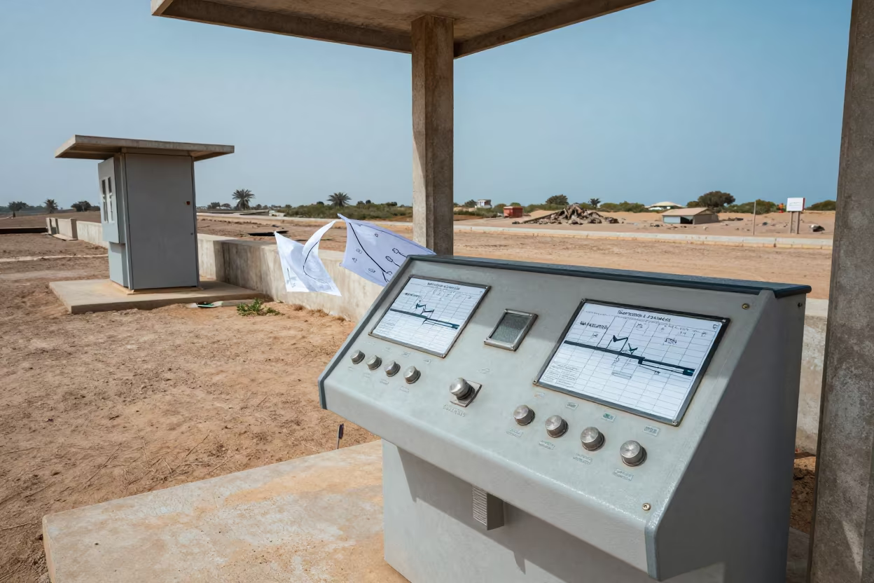 Flood Control Room Under Noon Sky in beside a storm surge barrier near Ndjamena