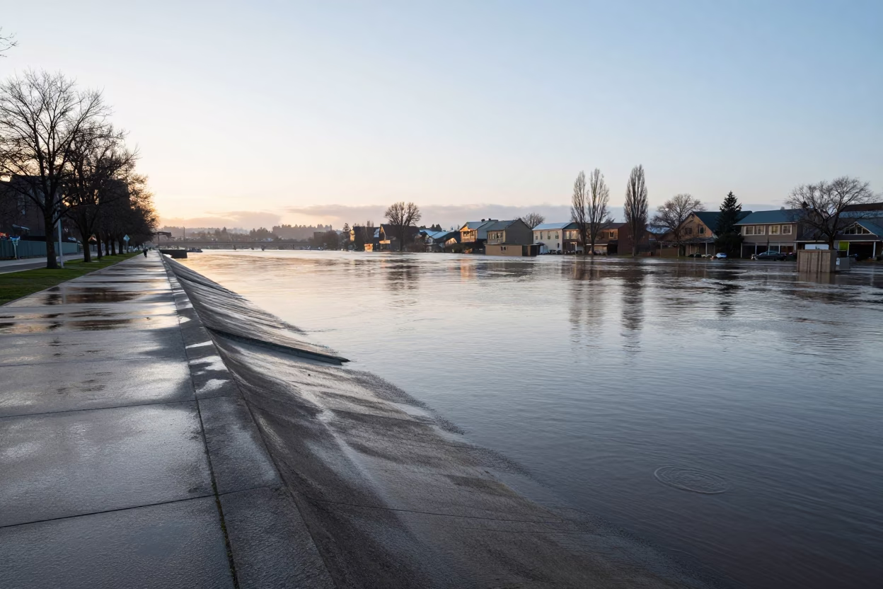 Flood Recedes in Portland at The Early Morning Light in in Portland, Oregon, United States
