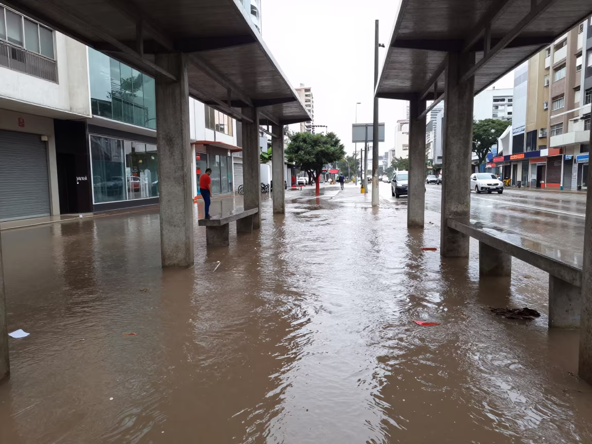Flooded Underpass Tram Stop Santos Noon in at a tram stop in Santos