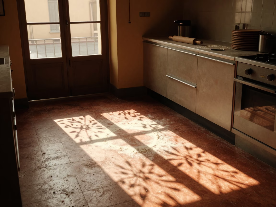 Floor Kitchen at Late Afternoon Light in Bologna in in Bologna, Italy