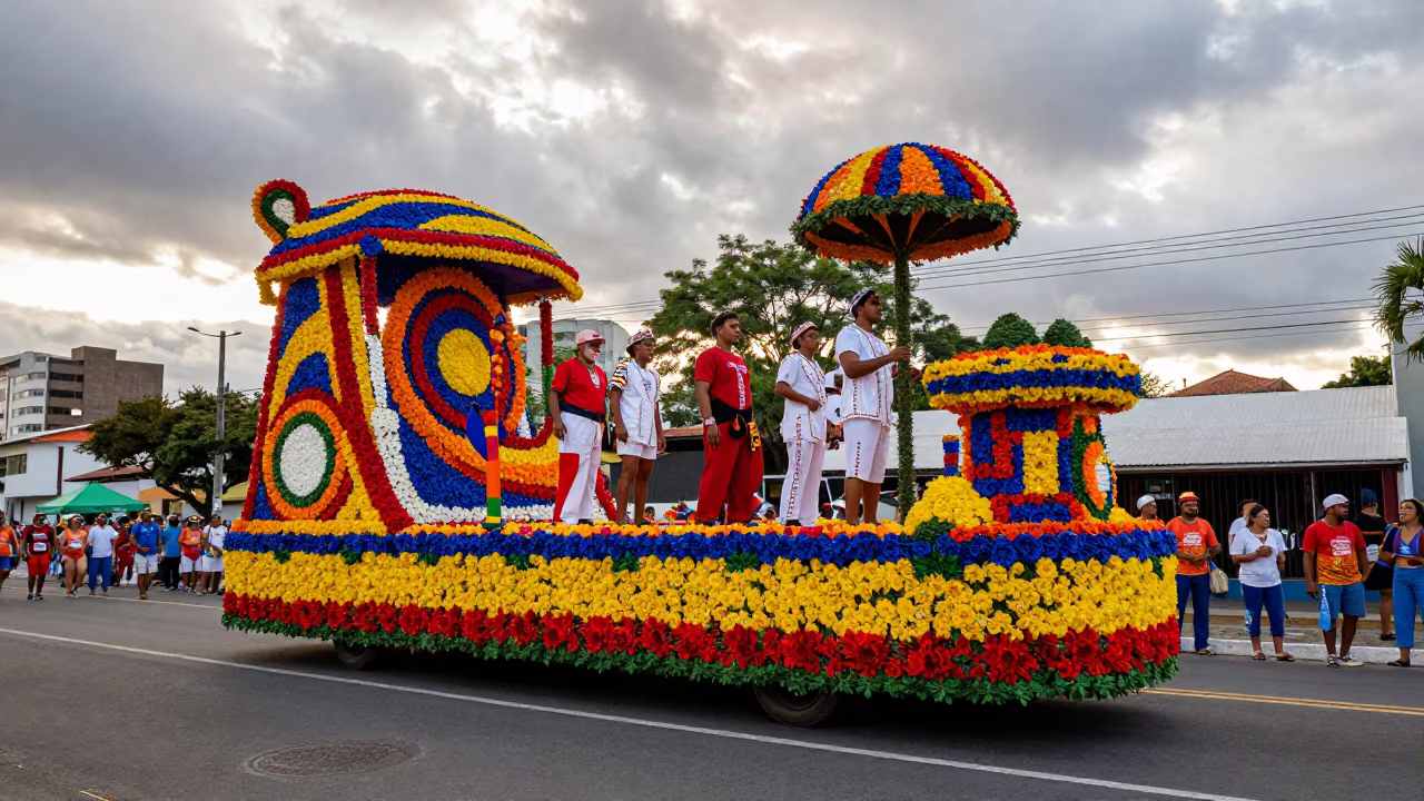 Floral Carnival Float in São Paulo Parade in at a festival street procession in São Paulo