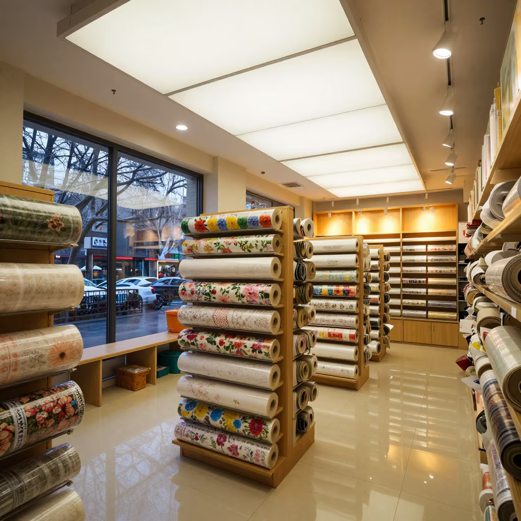 Floral Wrap Paper Rack in Chengdu Retail Store in inside a retail floor display area in Chengdu