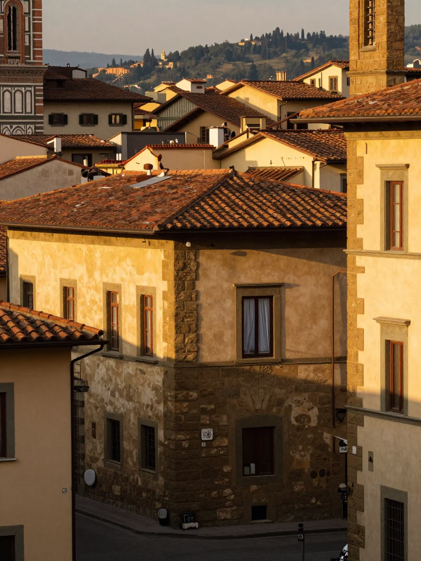 Florence Historic Street Scene at Honeyed Evening Light in in Florence, Italy