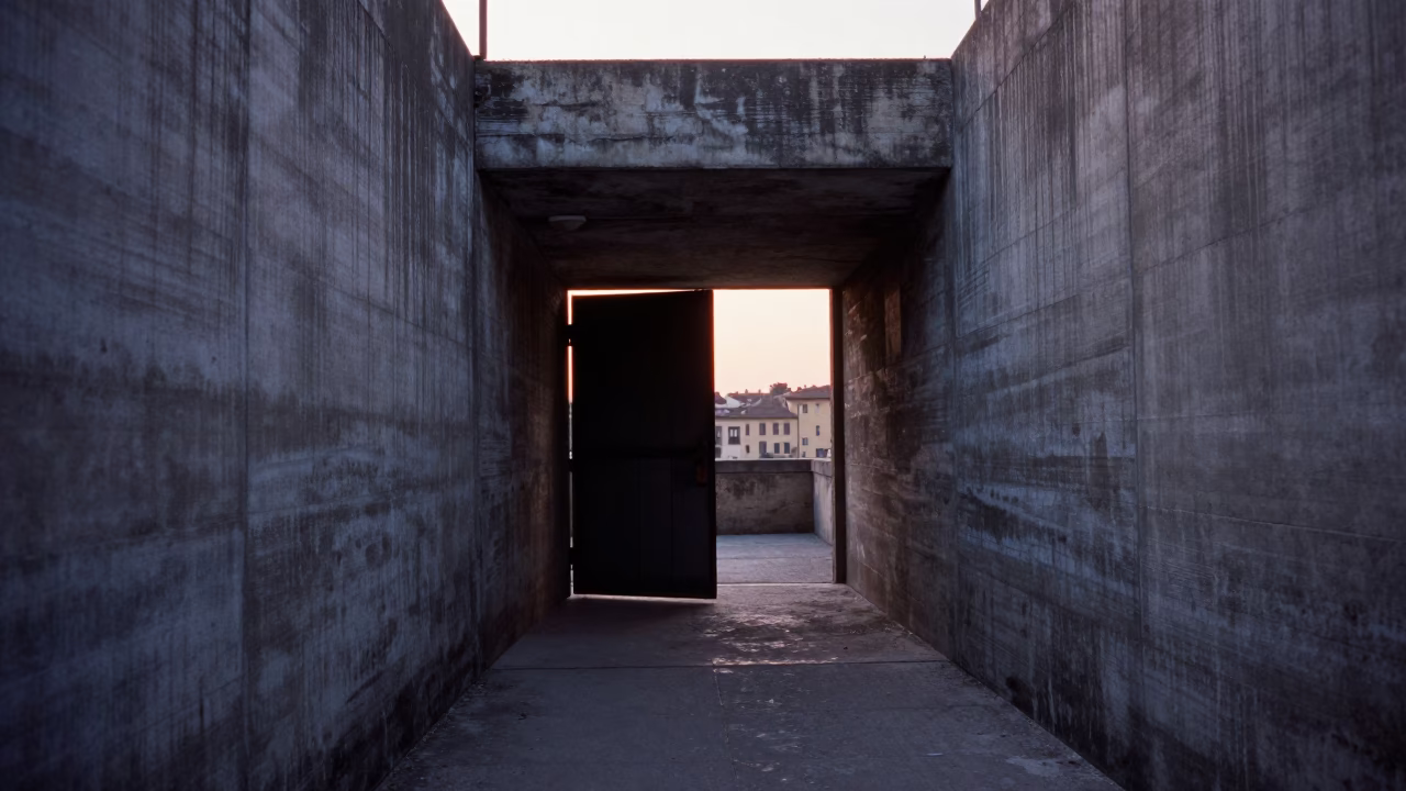 Florence Italy Nautical Dawn Floodgate Chamber Algae Streaked Concrete Walls Urban Underpass Scene in in Florence, Italy
