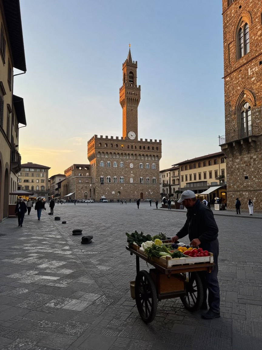 Florence Italy Nautical Dawn Street Scene with Tool Rolls and Pepper Mill in in Florence, Italy