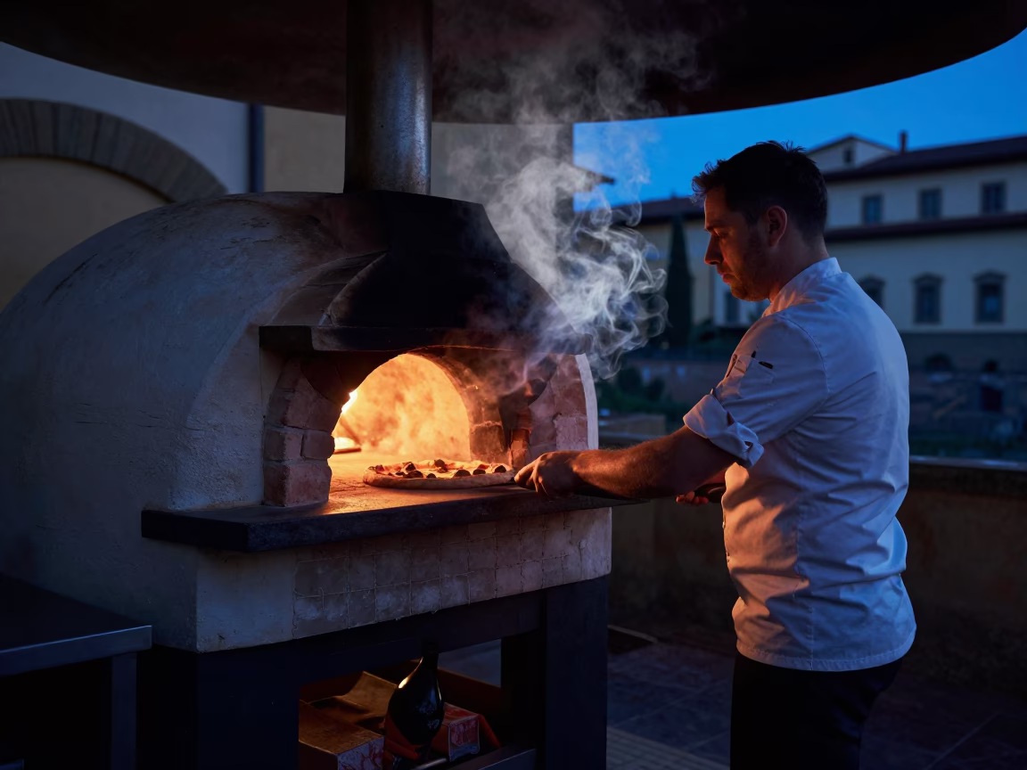 Florence Kitchen Activity at The Predawn Darkness Light in in Florence, Italy