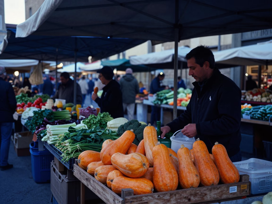 Florence Market Scene at Sunrise Light in in Florence, Italy