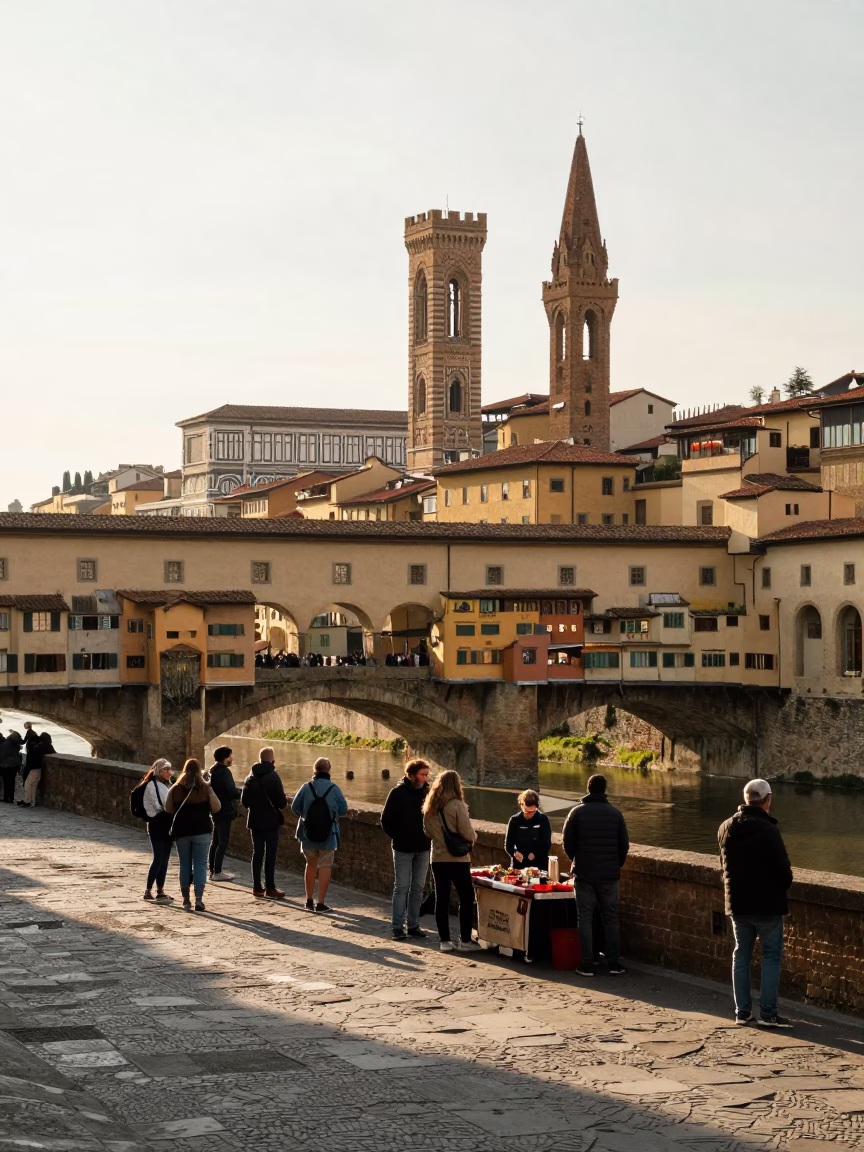 Florence Street Scene at As First Light Reaches The Scene in in Florence, Italy