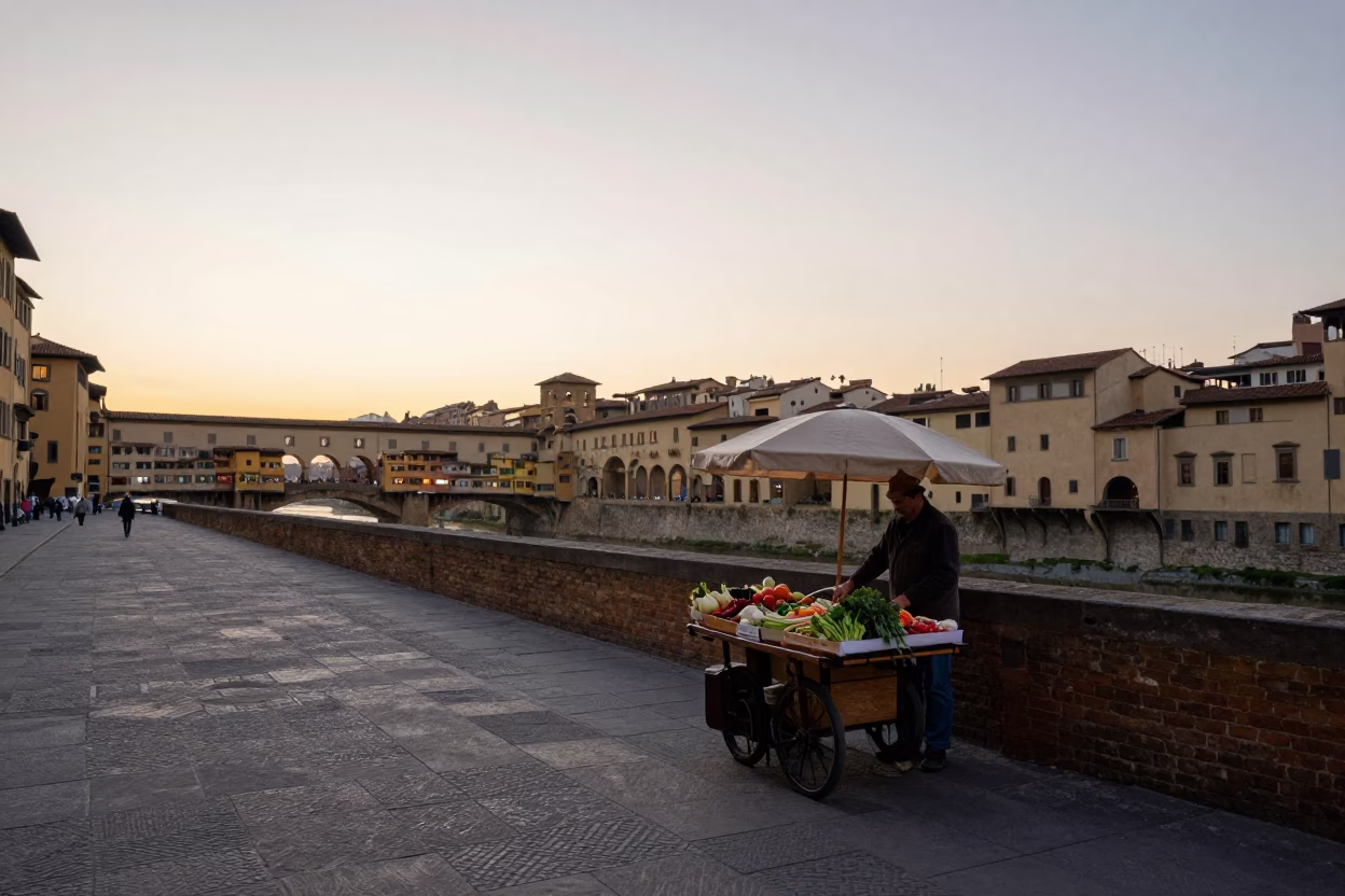 Florence Street Scene at First Light Of Dawn in in Florence, Italy