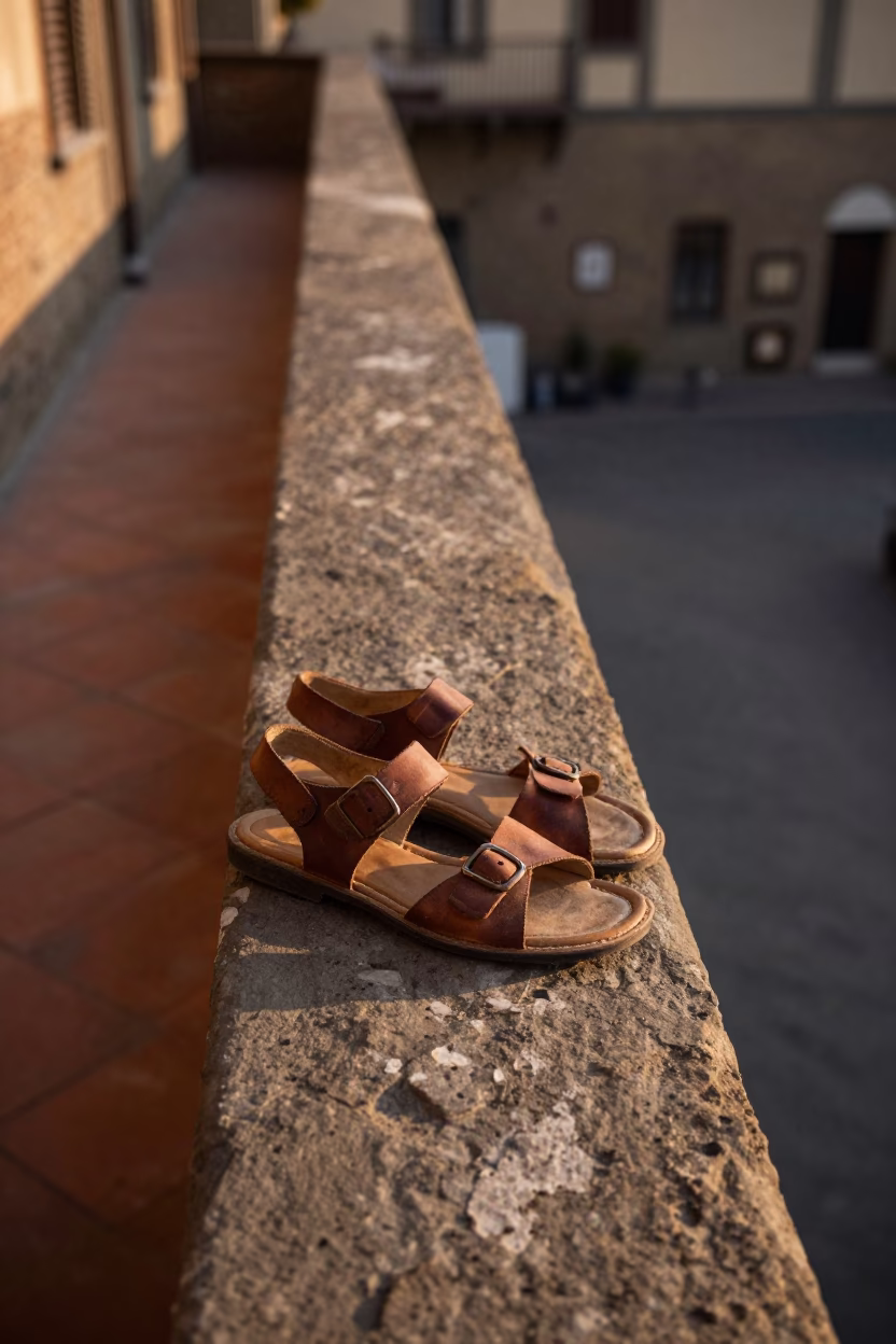 Florence Worn Leather Sandals in in Florence, Italy