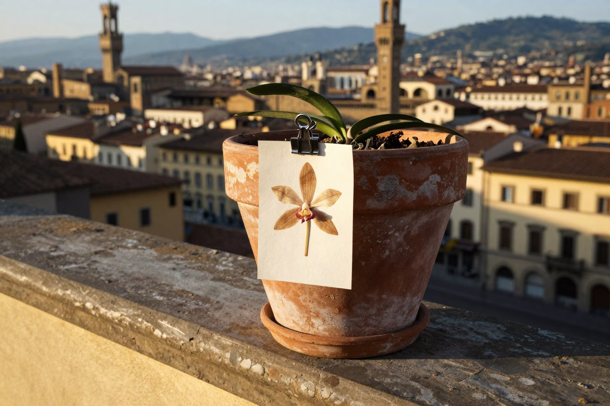 Florentine Terrace in Florence at Clear Late-afternoon Light in in Florence, Italy