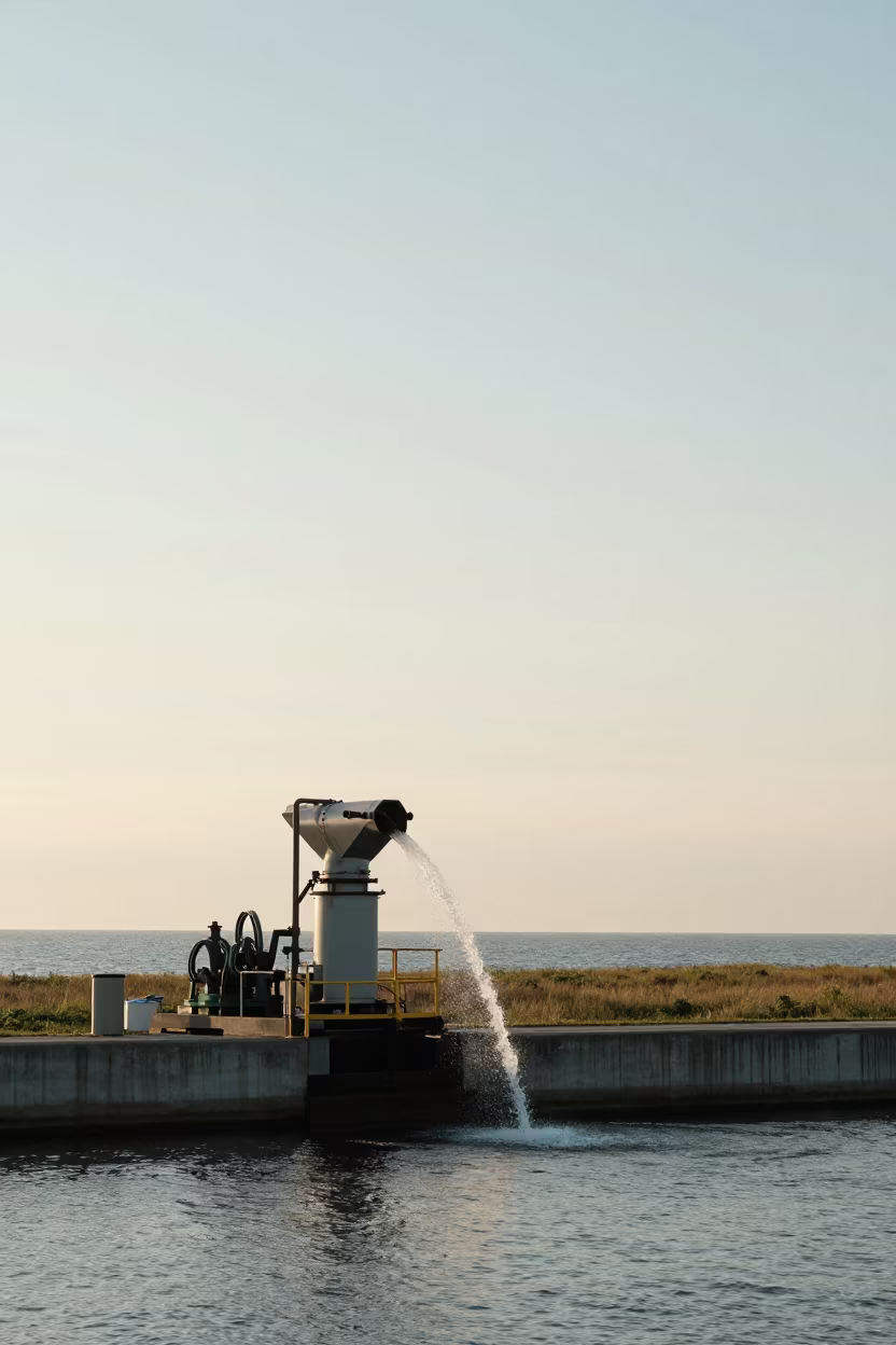 Florida Pumping Station Early Morning Canal in beside a storm surge barrier in Florida