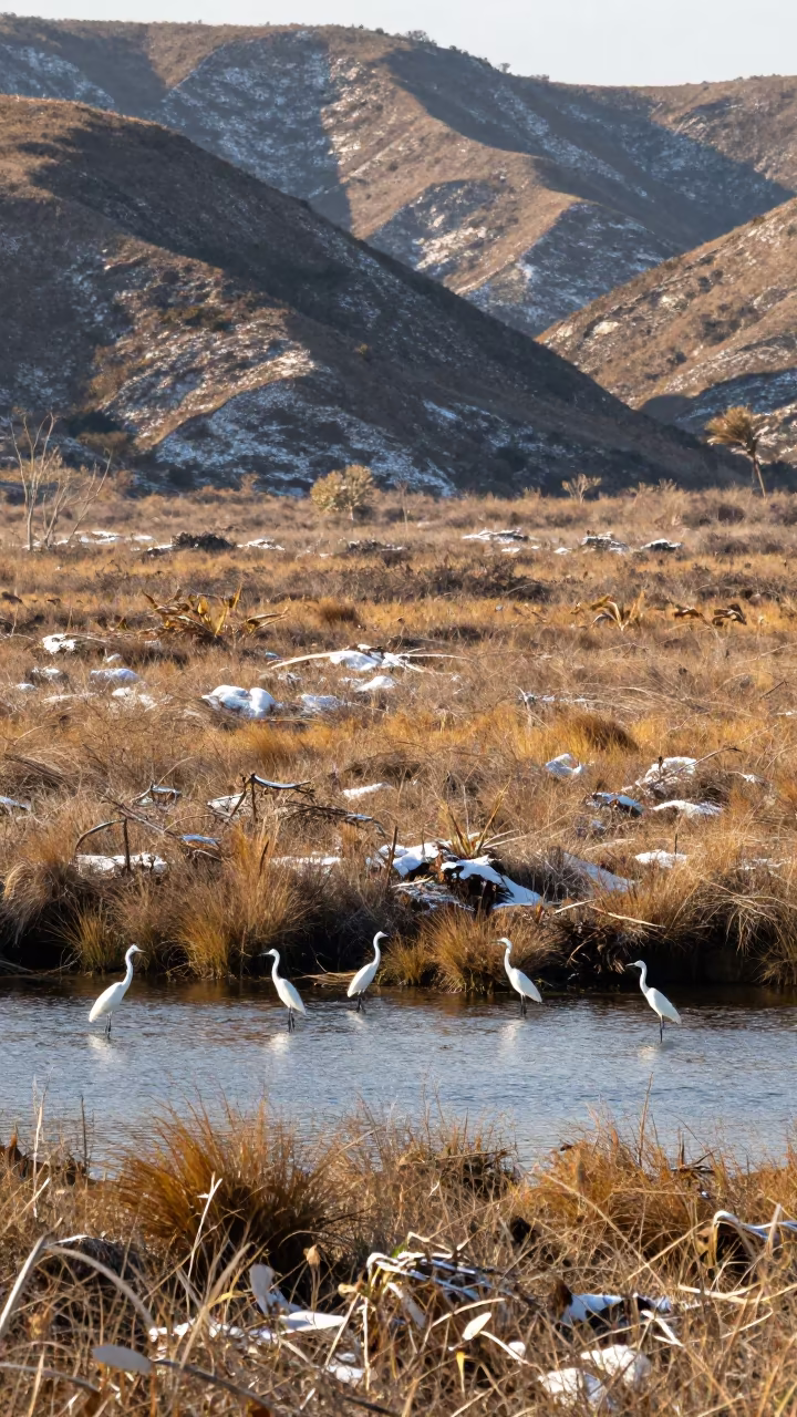 Florida Wetland Egrets Dry Season Foothills in from a ridge above layered foothills in Florida