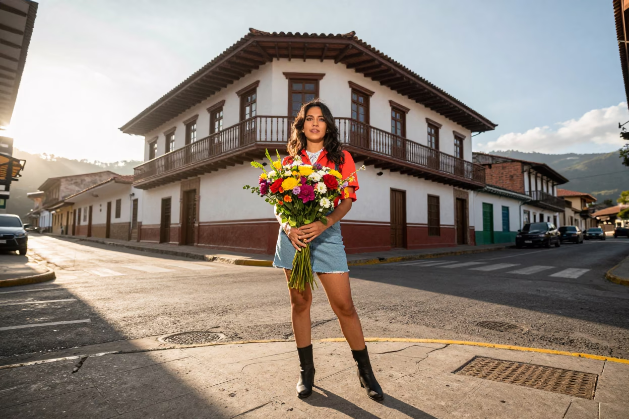 Florist just after sunrise in Medellin in in Medellin, Colombia