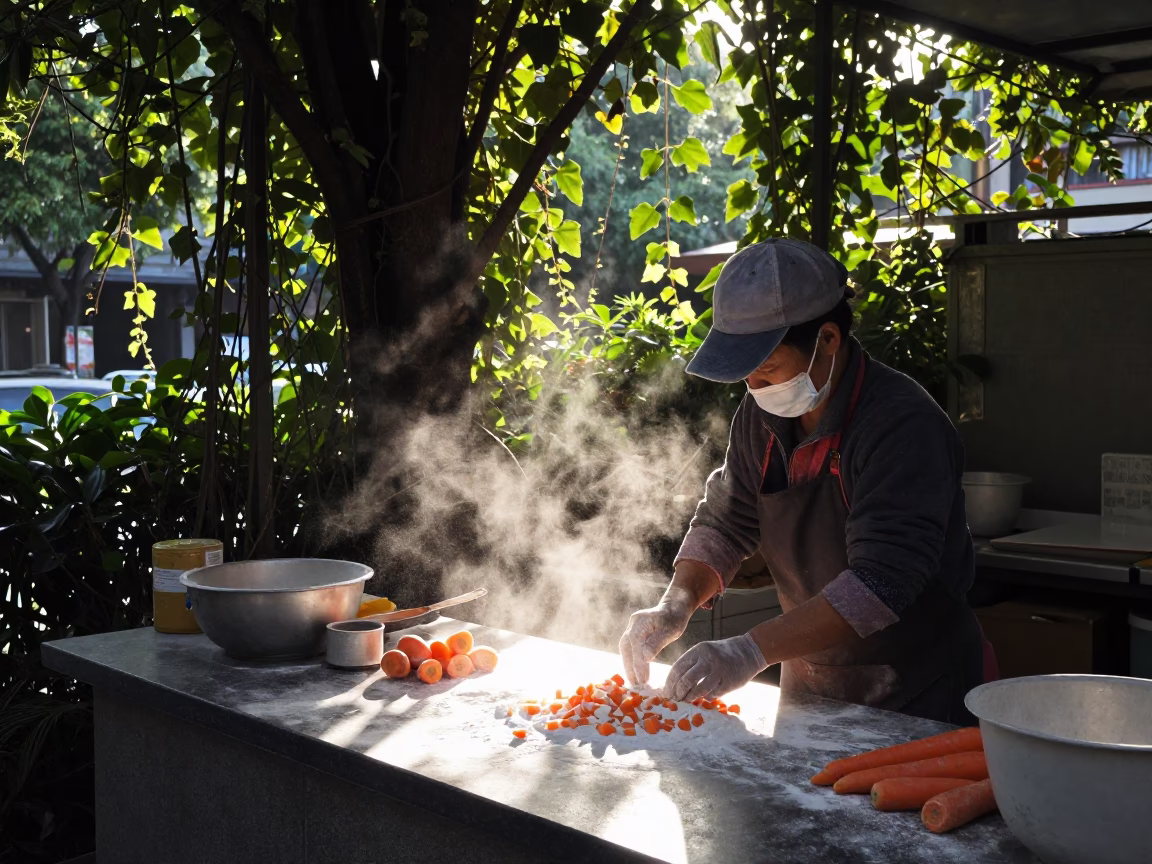 Flour Dust at As First Light Reaches The Scene in Taipei in in Taipei, Taiwan