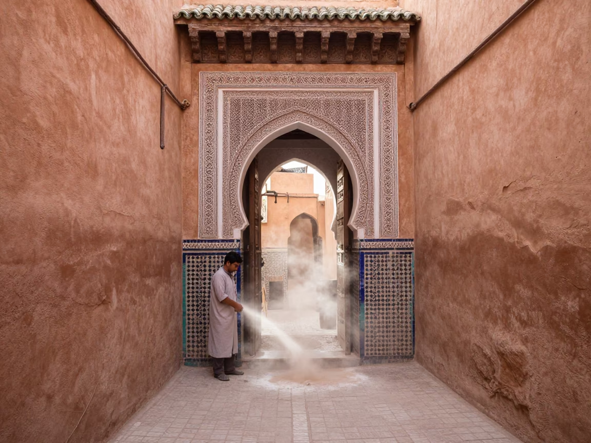 Flour Dust in Fez at As First Light Reaches The Scene in in Fez, Morocco