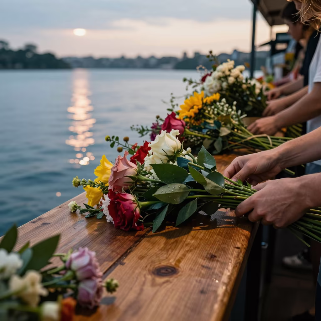 Flower Auction Bench Reflected Light Sydney Midsummer in at a flower auction bench in Sydney