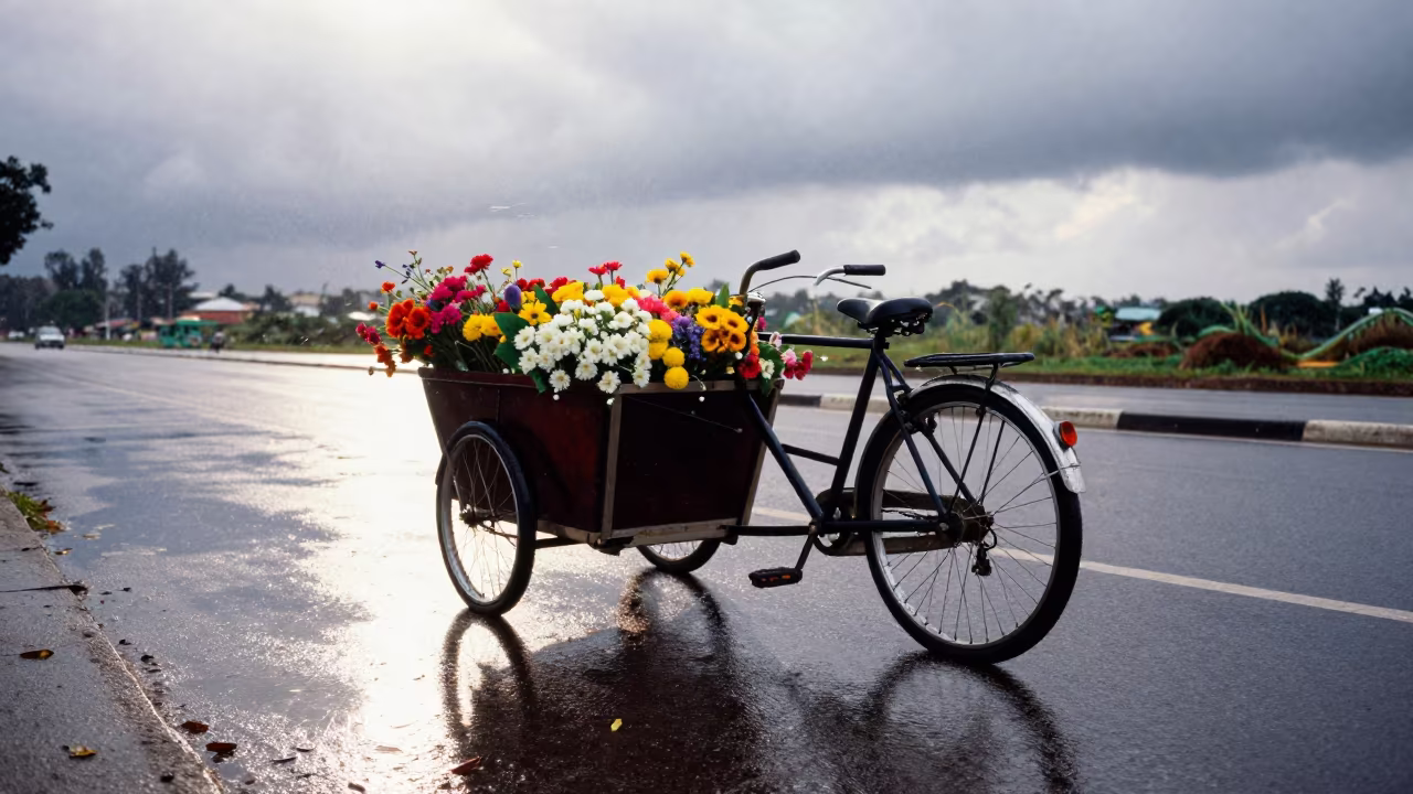 Flower Cargo Bicycle in Monsoon Malawi in in Malawi