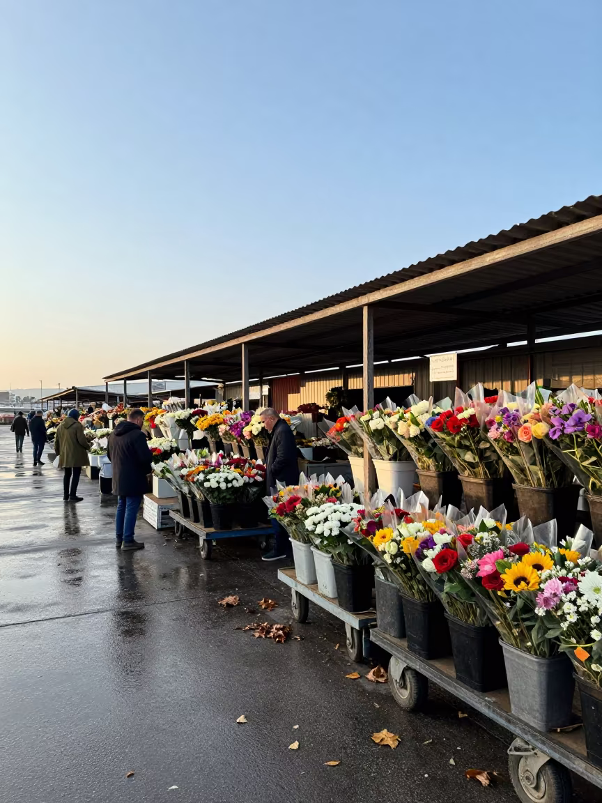 Flower Carts Stacked at Malatya Harbor After Rain in at a harbor quay near Malatya