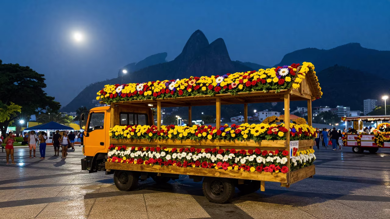 Flower Float Moonlight Before Dawn Rio Festival in at a public square during a festival in Gloria, Rio de Janeiro