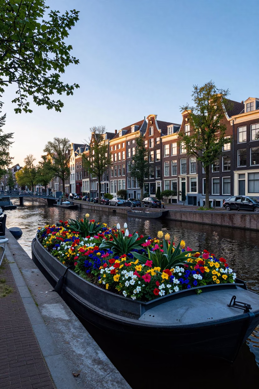 Flower Garden in Amsterdam at First Light Of Dawn in in Amsterdam, Netherlands