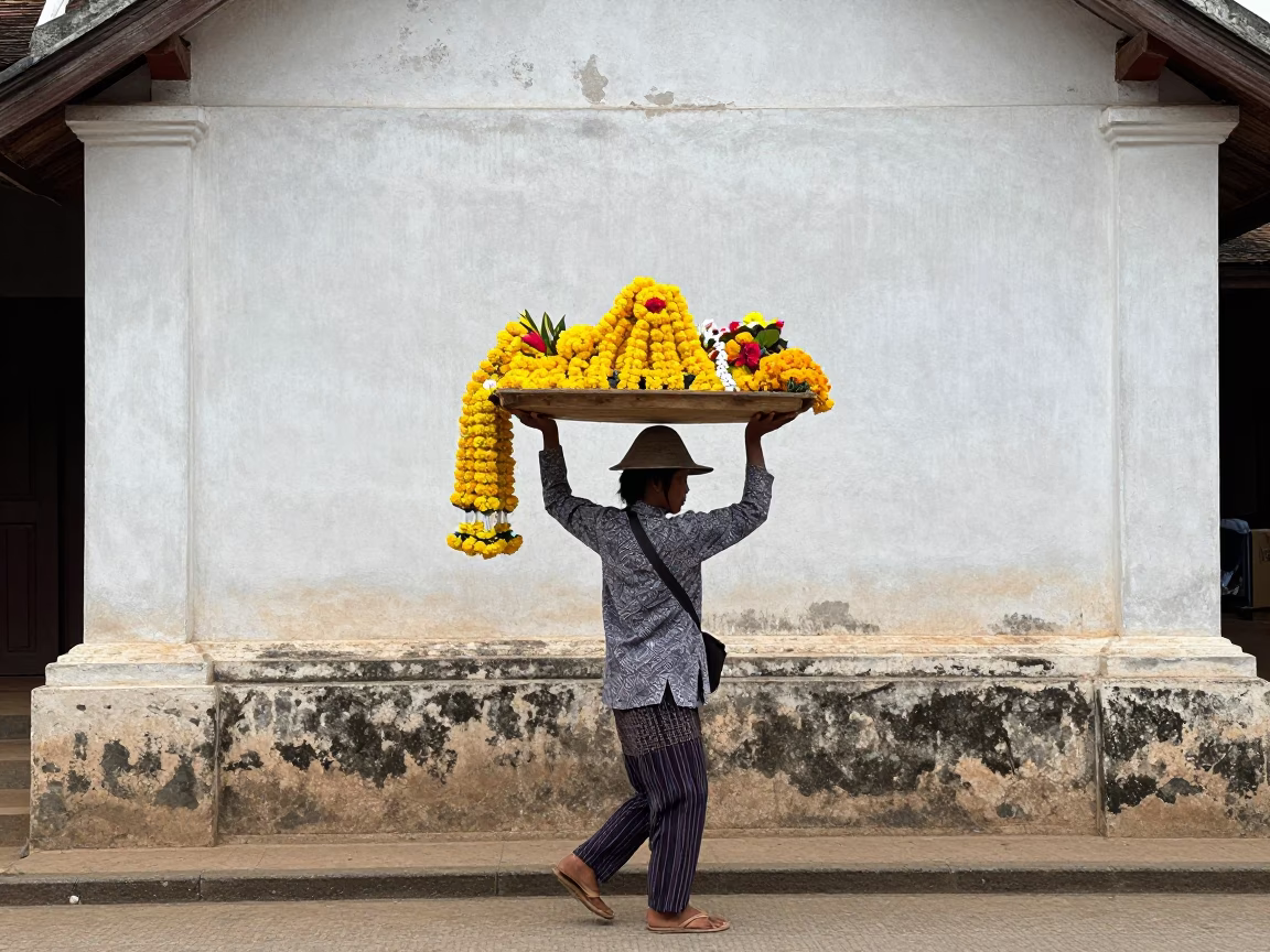 Flower Garlands in Luang Prabang in in Luang Prabang, Laos