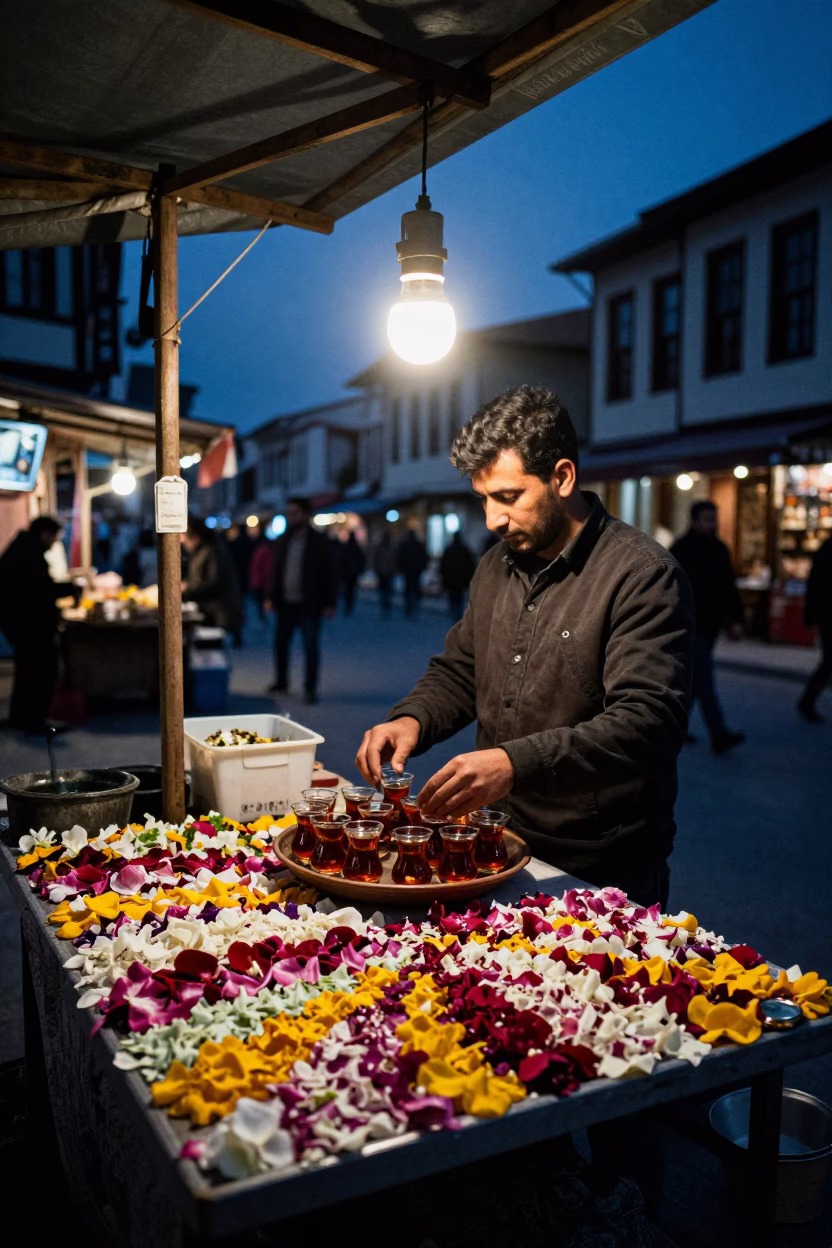 Flower Petals in Izmir at The Predawn Darkness Light in in Izmir, Turkey