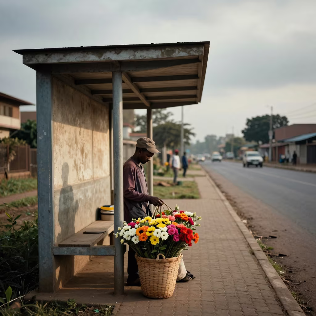 Flower Seller at Chililabombwe Tram Stop Morning in at a tram stop in Chililabombwe