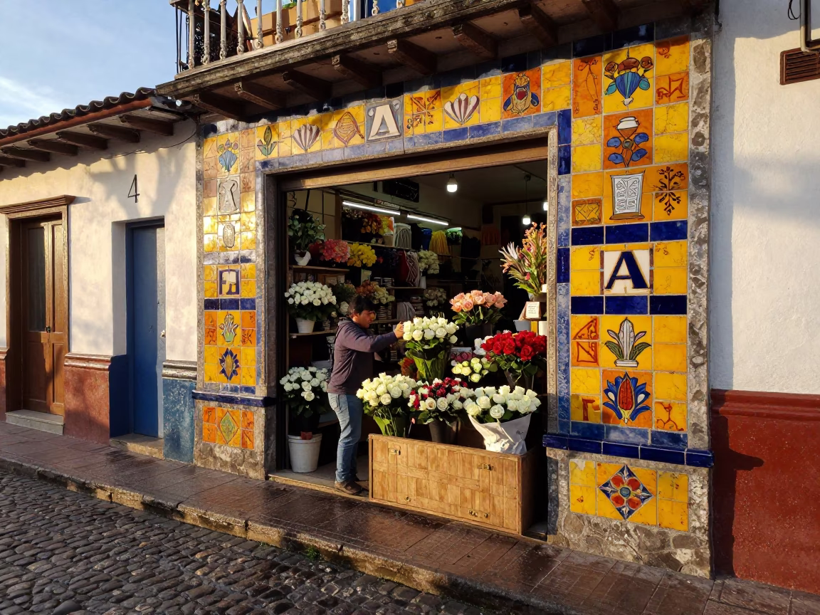 Flower Stall in Medellin at As First Light Reaches The Scene in in Medellin, Colombia