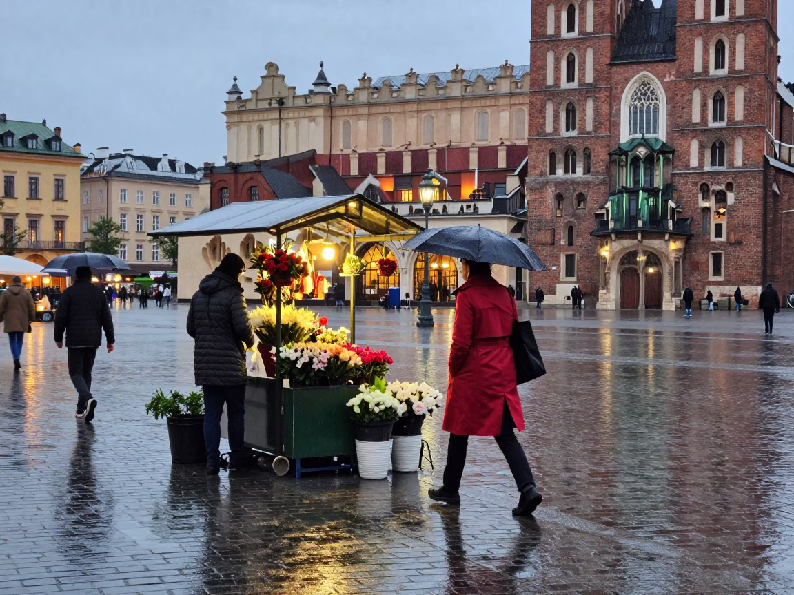 Flower Vendor in Krakow in in Krakow, Poland