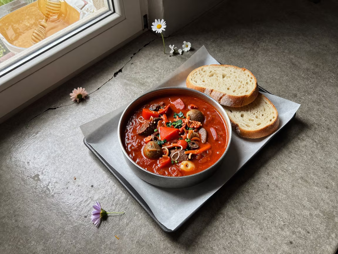 Flowering Concrete Goulash Plate Dali in on a parchment-lined pastry tray in Dali