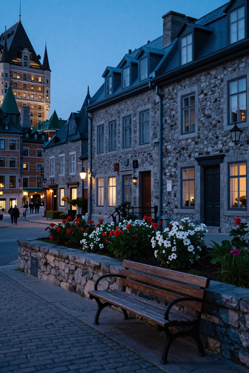Flowering Plants in Quebec City at Twilight in in Quebec City, Quebec, Canada