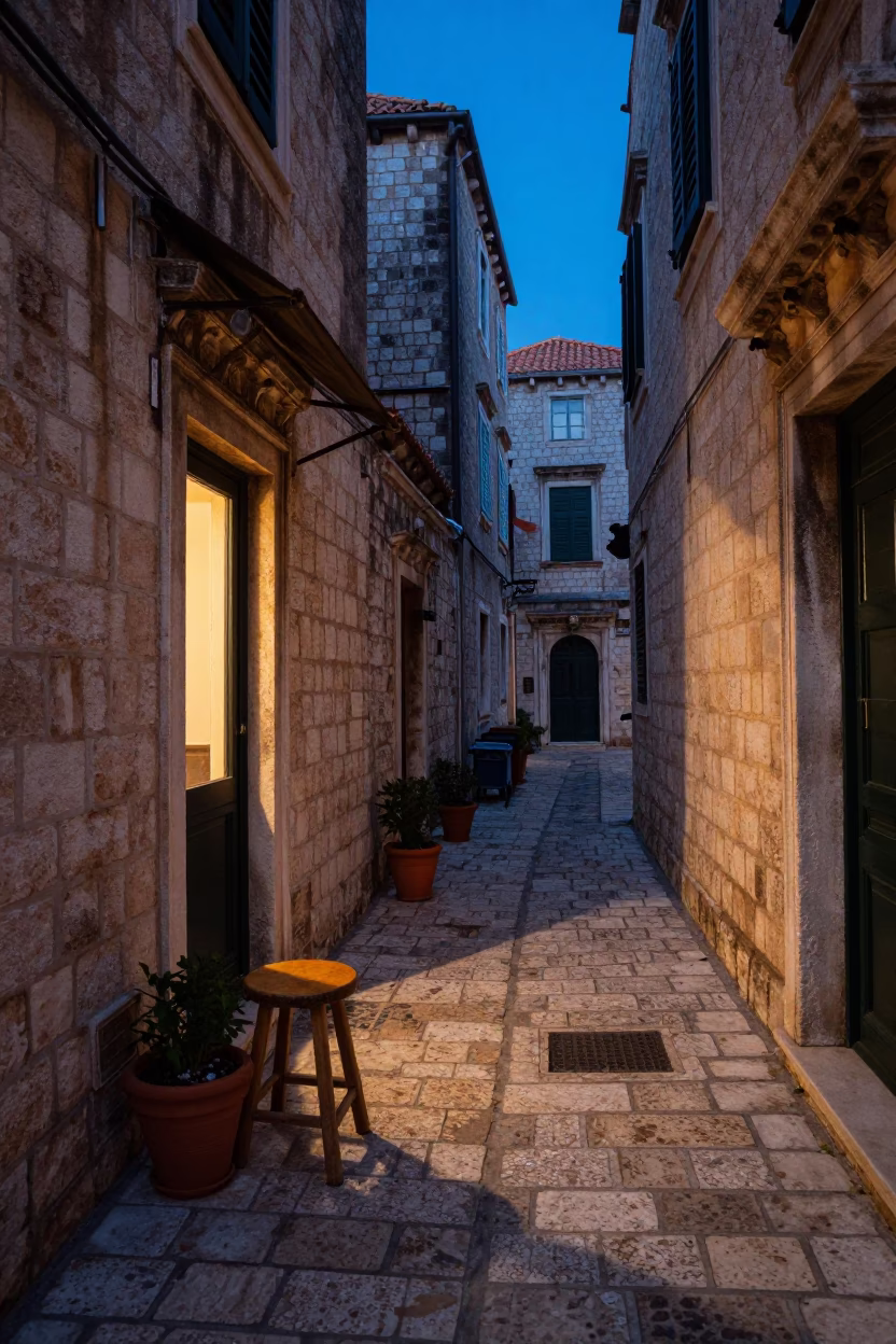 Flowerpot at Blue Hour in in Dubrovnik, Croatia