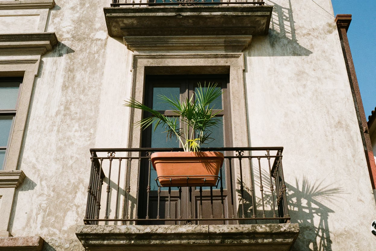 Flowerpot in Lima at Midday Light in in Lima, Peru