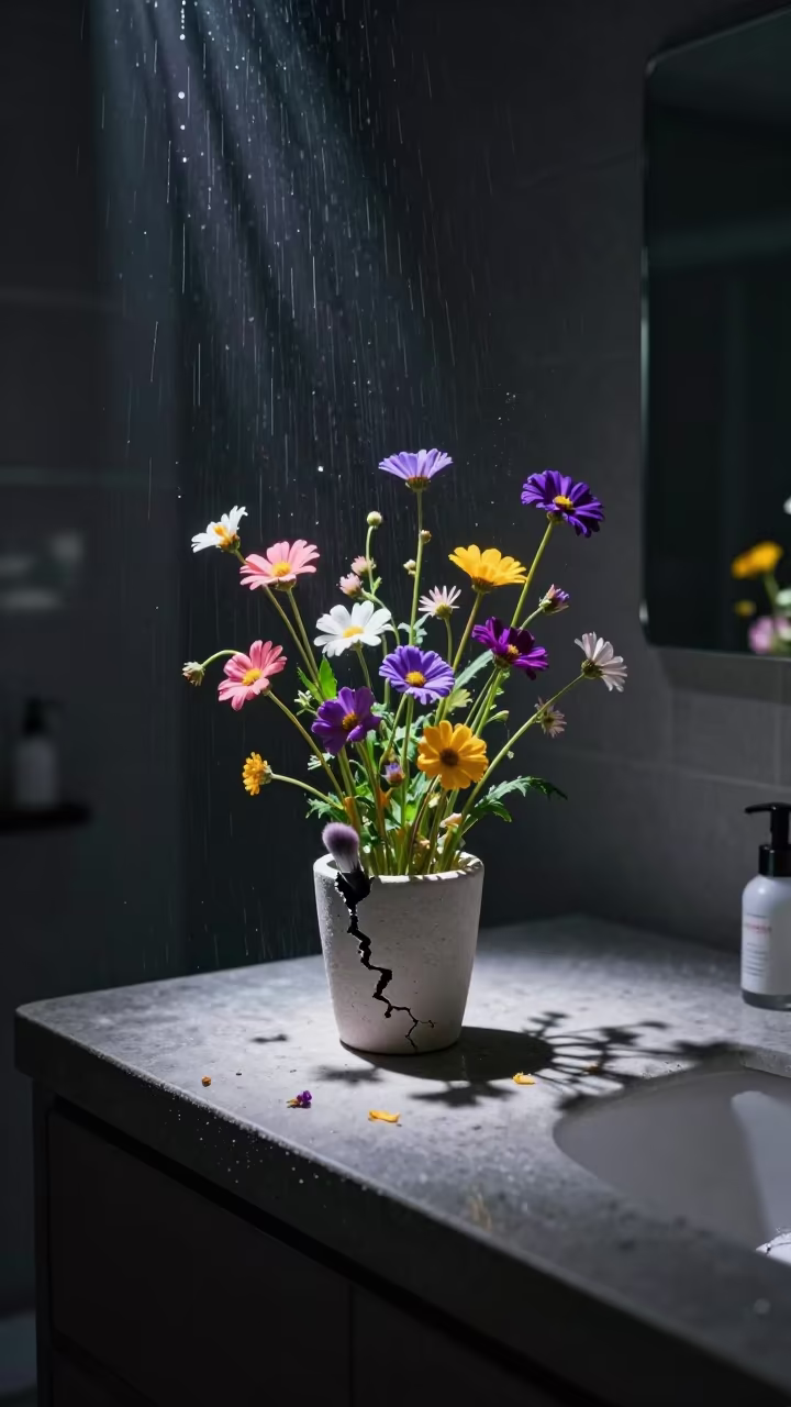 Flowers Erupting from Cup in Dark Room in inside a skincare treatment room in Al Qadarif