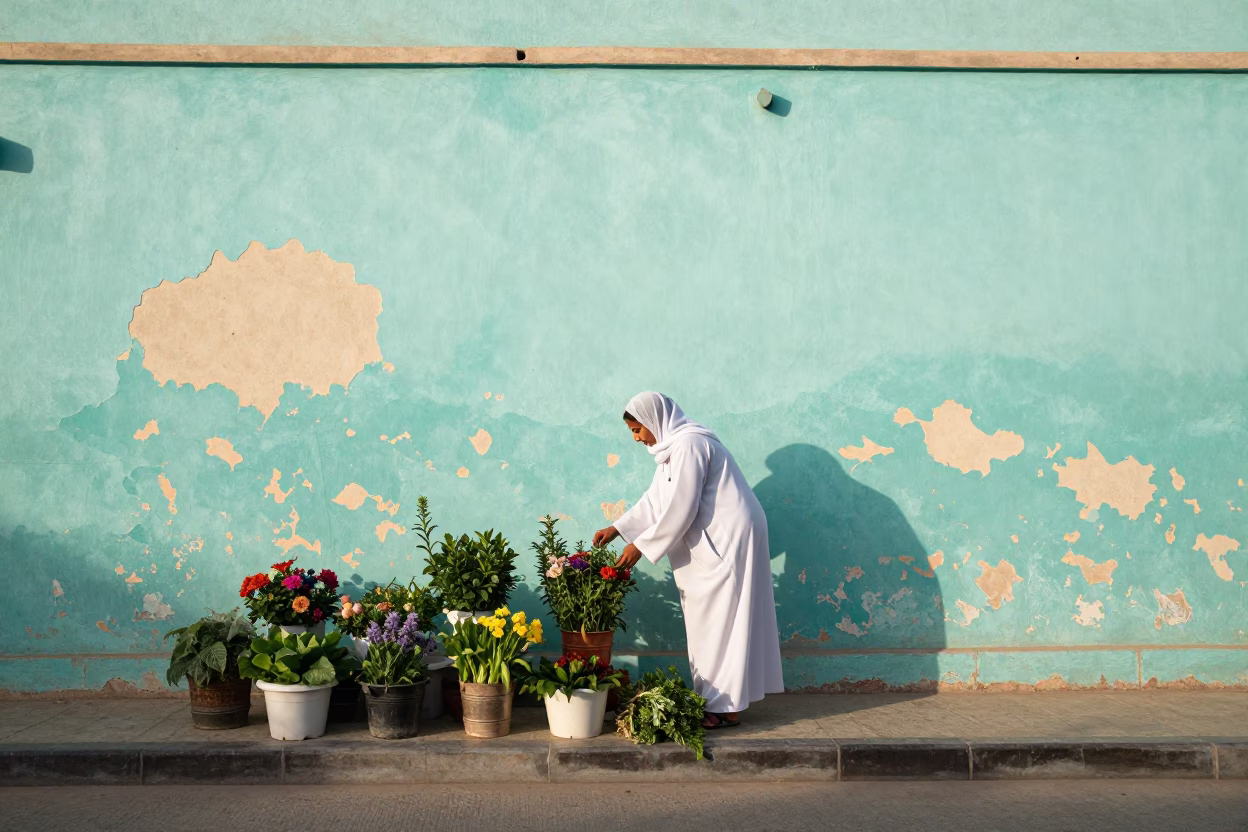 Flowers just after sunrise in Muscat in in Muscat, Oman